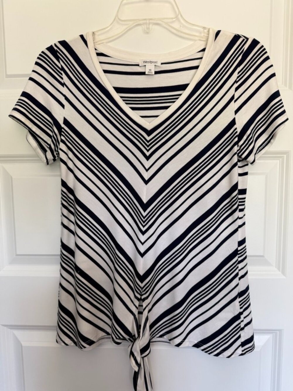 Westport women's dark navy blue and white striped short-sleeve top Size XS